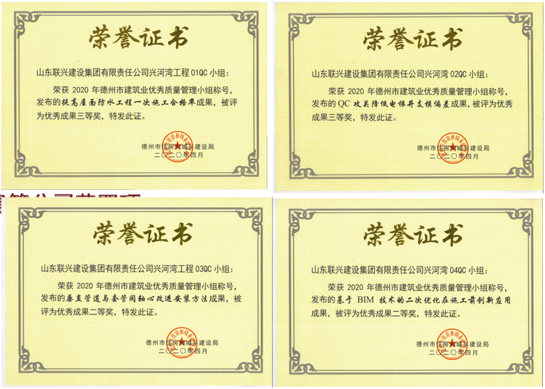 建筑公司获四项2020年度市级QC质量奖项